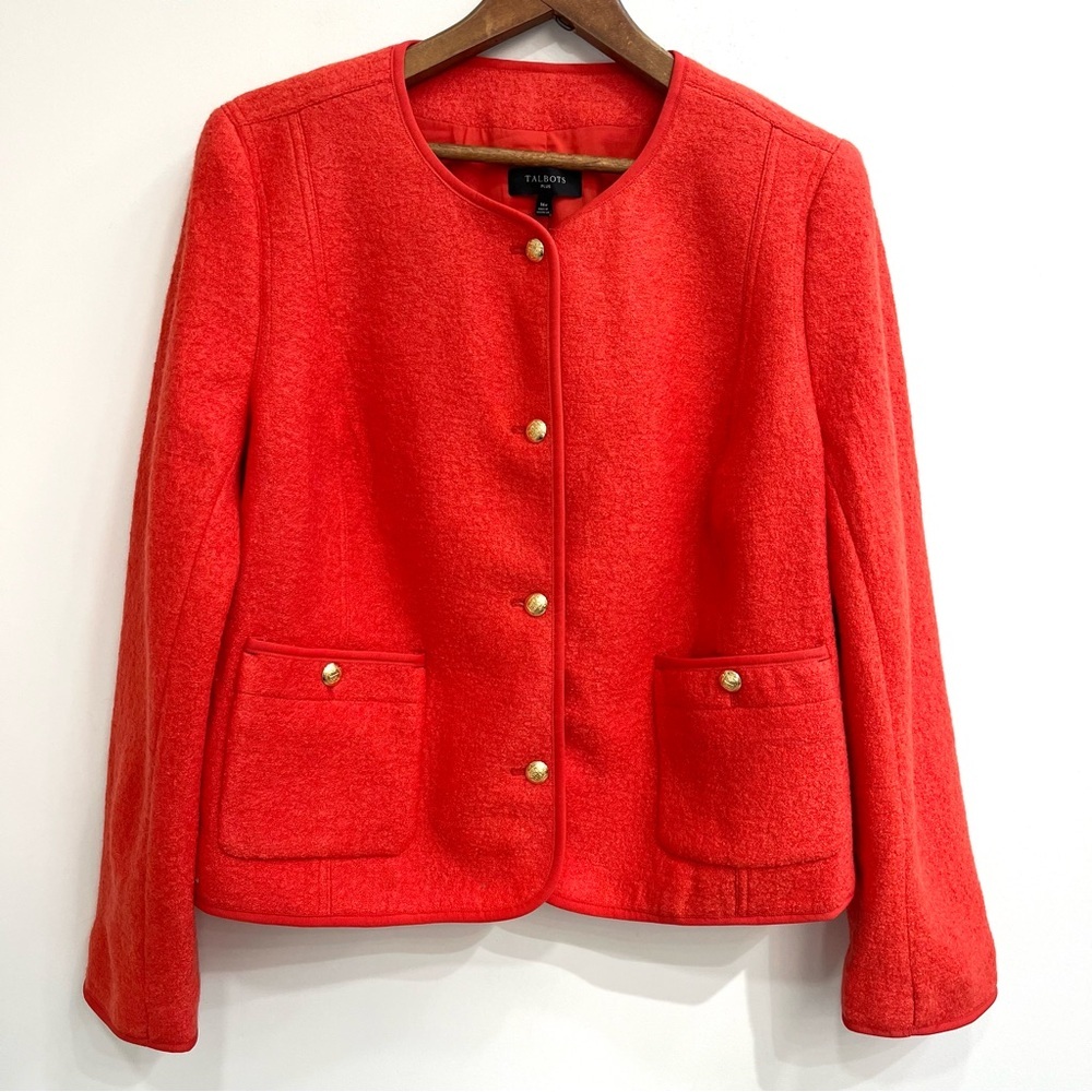 TALBOTS BERKSHIRE WOOL BLEND CROP JACKET DARK CLEMENTINE ORANGE PLUS SIZE 16W - Picture 3 of 9